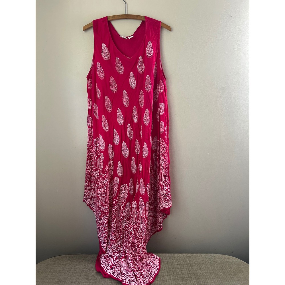 CPink Paisley Rayon Sleeveless Maxi Dress India XL/XXL Boho Vacation Colorful